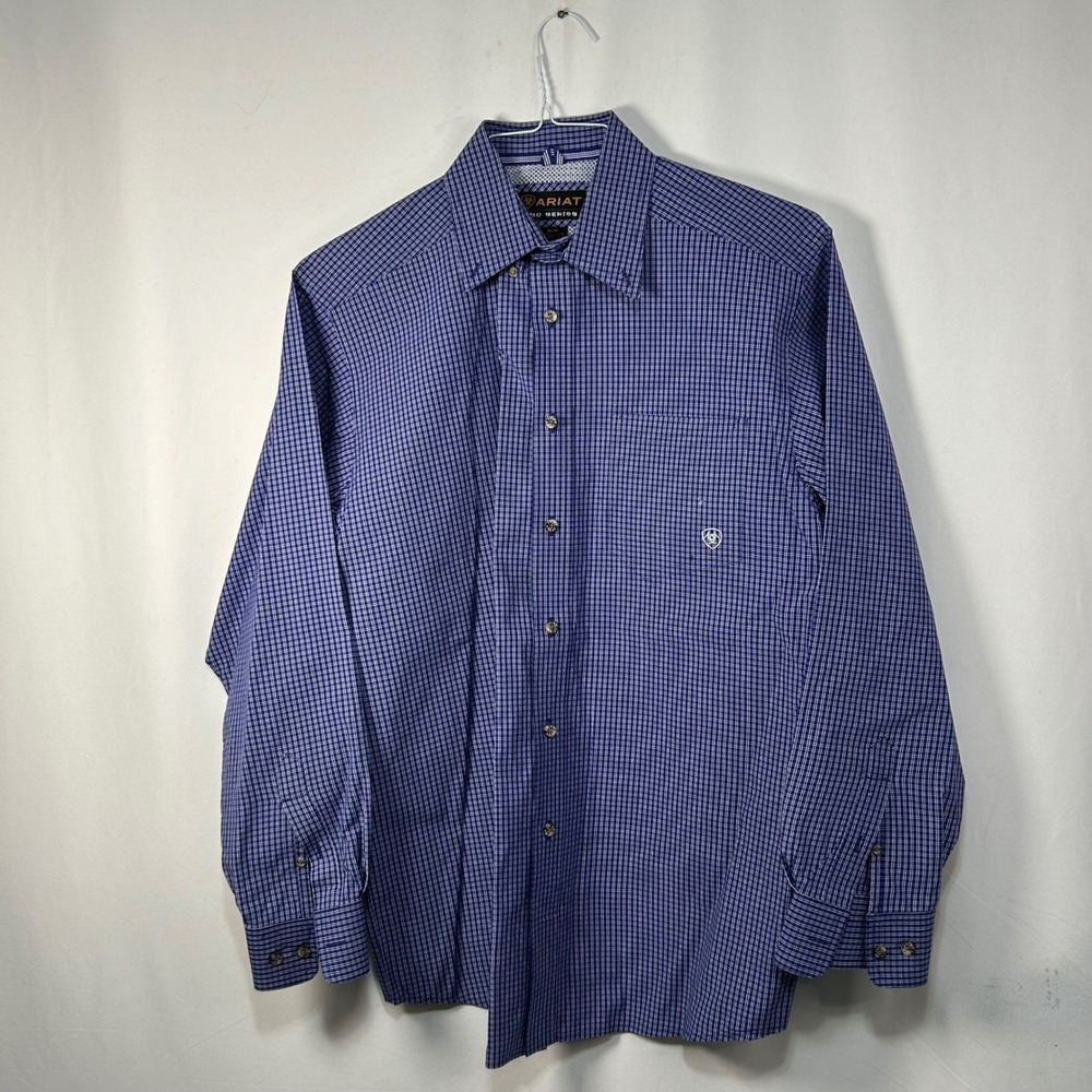 Aariat HD Series Blue Plaid Long‎ Sleeve Button Up Shirt Mens Medium